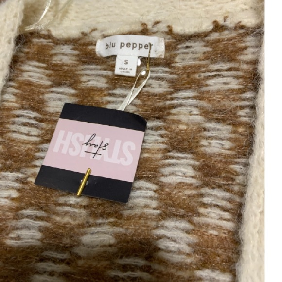 New Blu Pepper Brown and Cream Patterned Cardigan size S - Picture 3 of 6